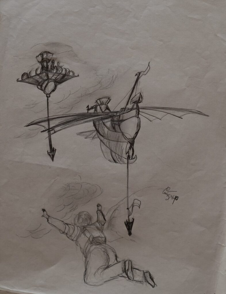 - Untitled Ship Sketch with Figure - -- (Large)