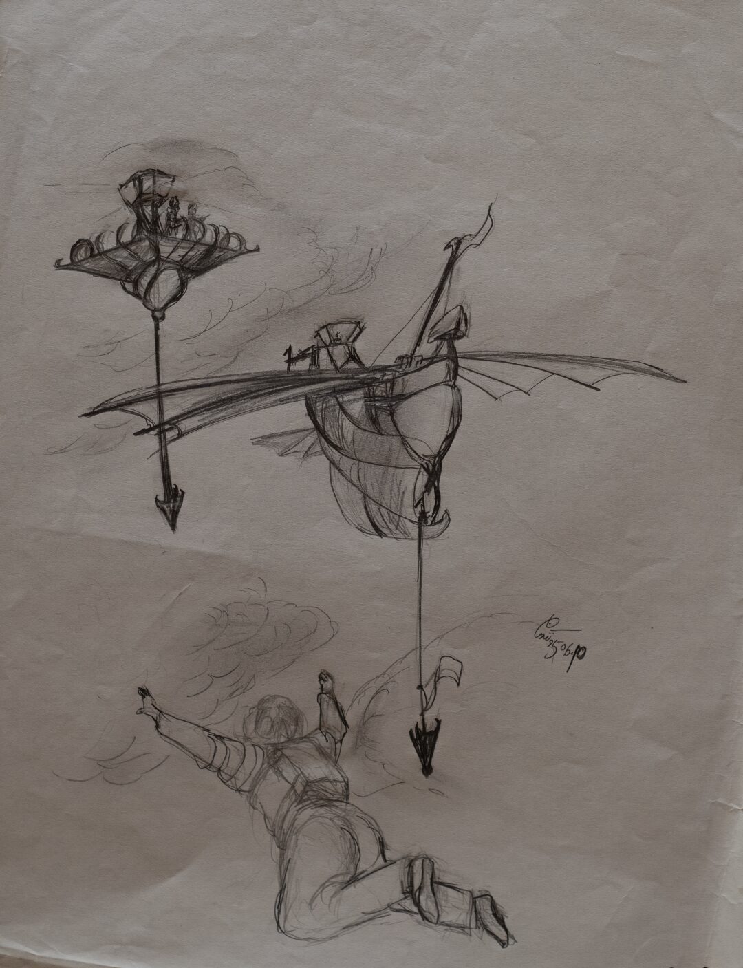 - Untitled Ship Sketch with Figure - -- (Large)