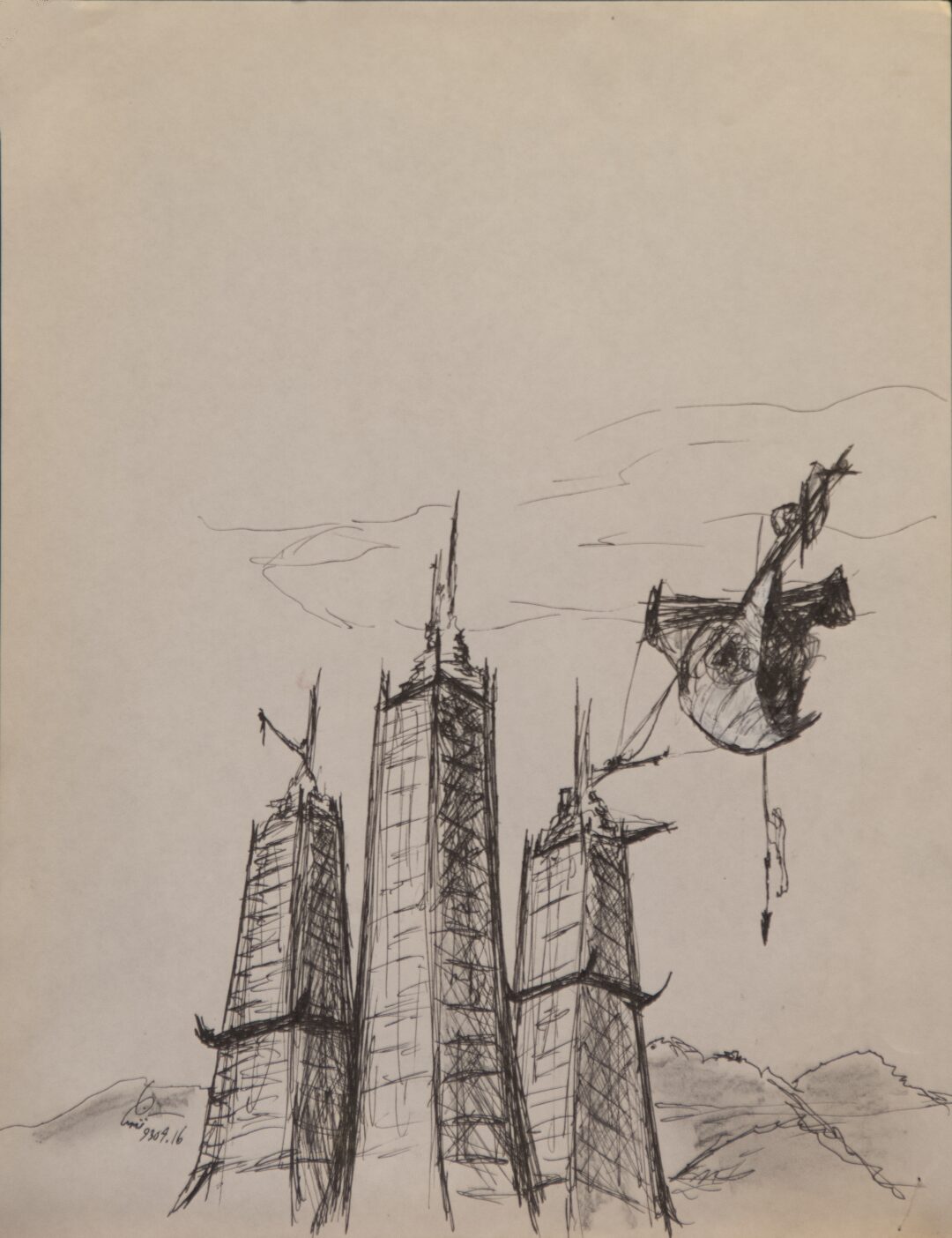- Untitled Cityscape with Ship - -- (Large)