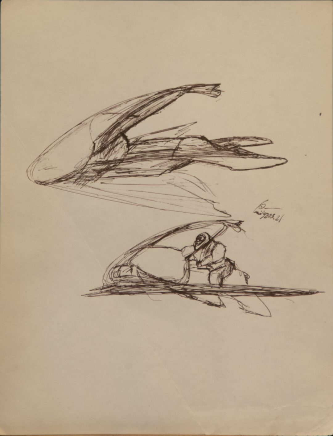 - Untitled - Ship Sketch with Flight Suited Rider - -- (Large)