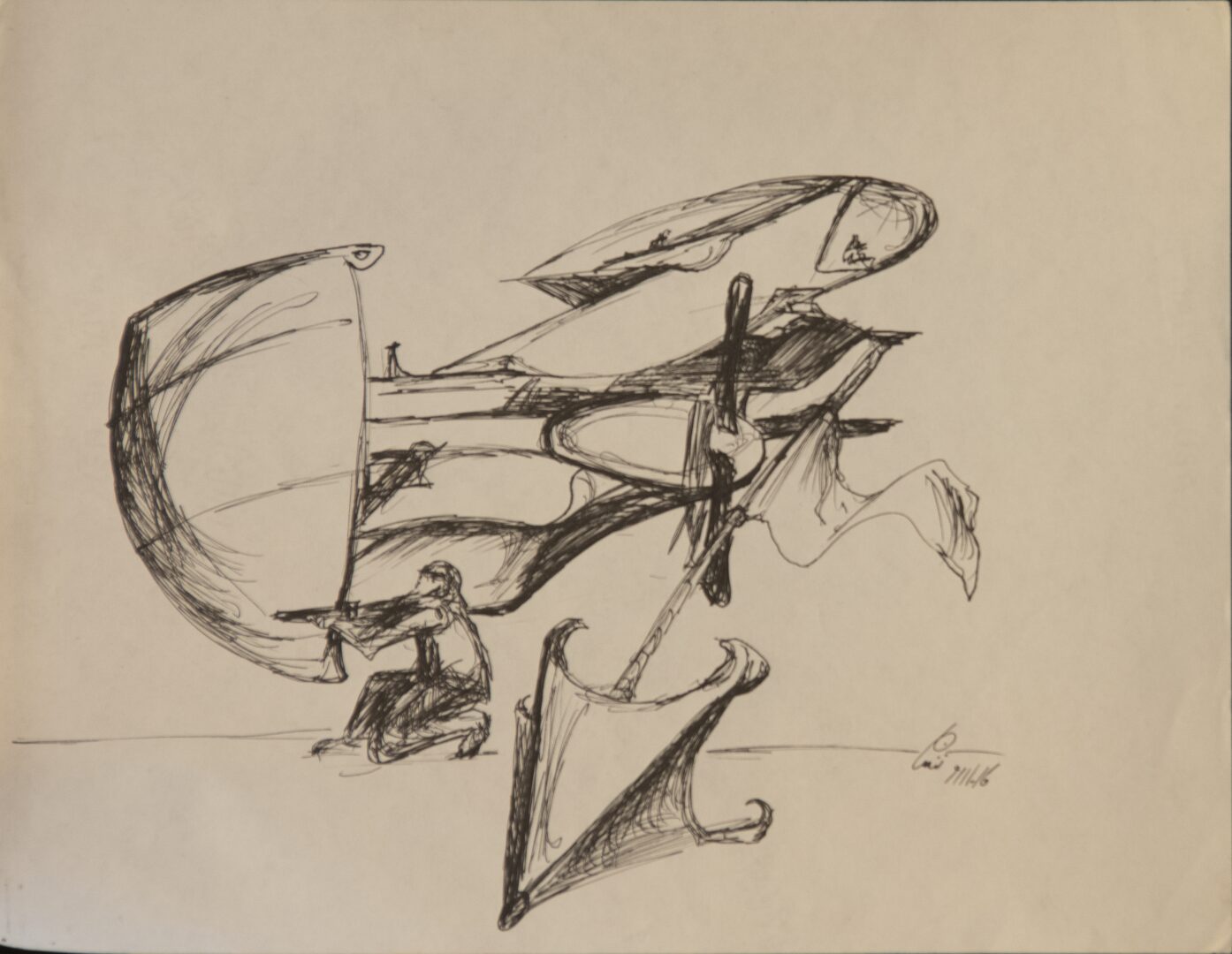 - Untitled - Ship and Soldier Sketch - -- (Large)