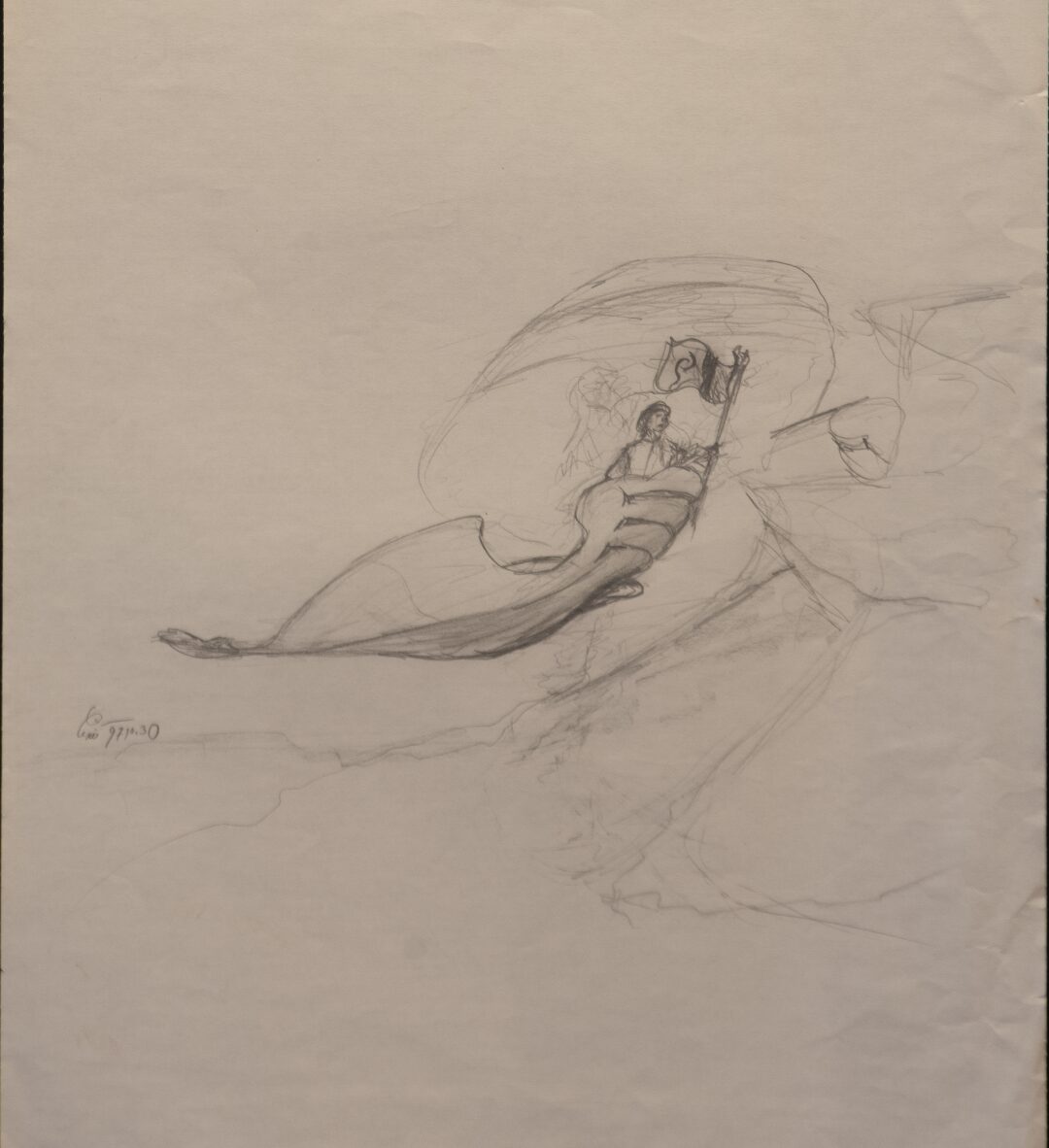 - Untitled Ship Sketch with Figure - -- (Large)