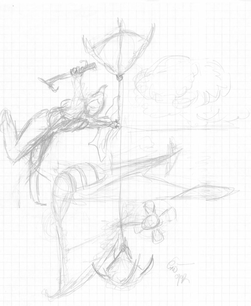 Untitled ship with figure sketch - 2001-02